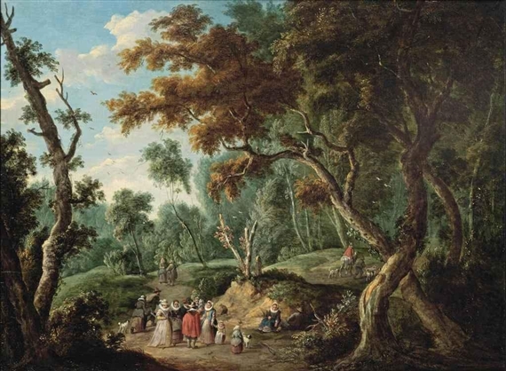 A forest scene with villagers